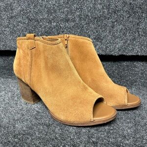 Aldo brown genuine suede leather peep toe heeled ankle boots date boho western